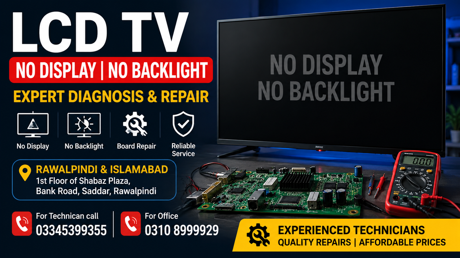 LCD TV No Display & No Backlight Repair Rawalpindi