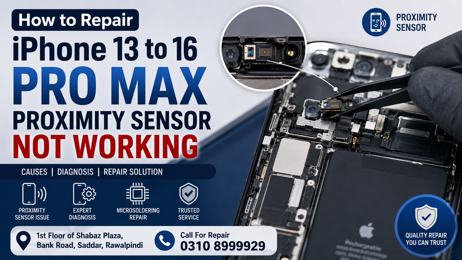 How to Repair iPhone 13 to 16 Pro Max Proximity Sensor Not Working 2 iPhone 13–16 Pro Max Proximity Sensor Repair